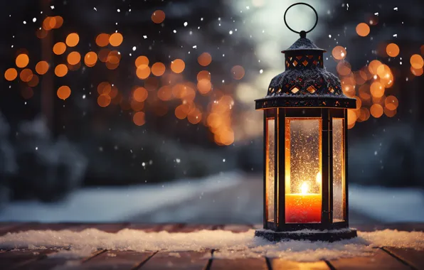 Зима, свет, снег, ночь, природа, свеча, Рождество, фонарик