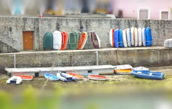 Лодки, tilt shift, Пристань