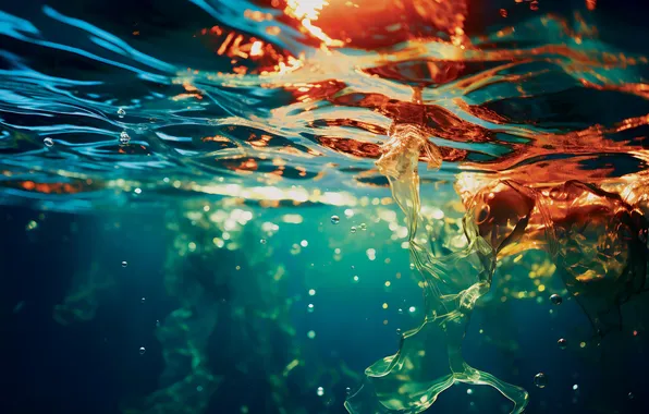 Картинка Вода, Капли, Брызги, Abstract, Underwater, Подводный мир, Свет в воде