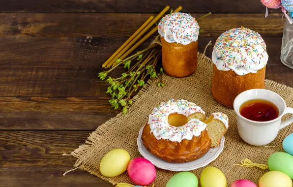Яйца, colorful, Пасха, happy, cake, кулич, wood, Easter