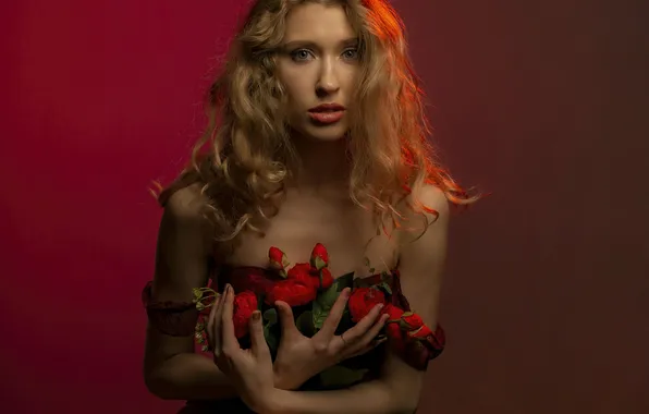 Модель, блондинка, Розы, красотка, model, beauty, милая девушка, cute girl