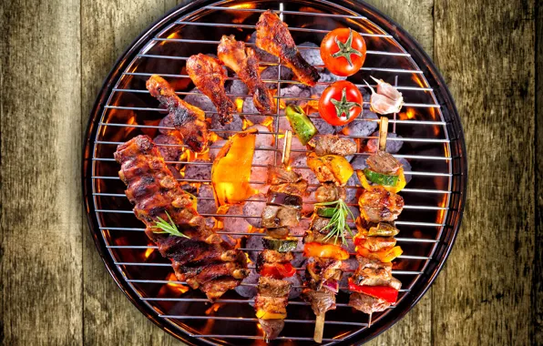 Овощи, помидоры, шашлык, meat, vegetables, гриль
