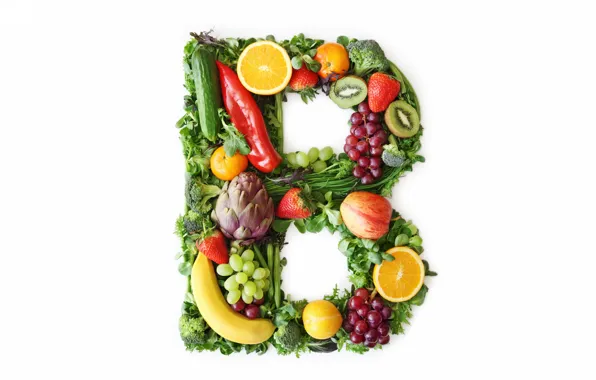 Картинка фрукты, буква, овощи, витамины