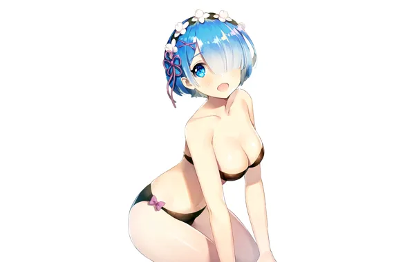Girl, sexy, cleavage, boobs, anime, blue eyes, beautiful, short hair
