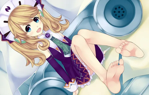 Взгляд, радость, девочка, телефон, art, сидя, choujigen game neptune, histoire