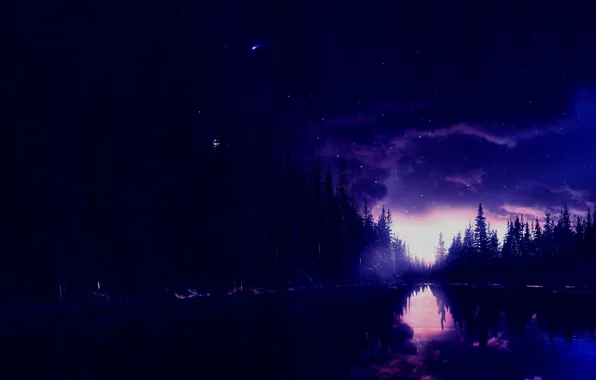Грусть, ночь, природа, озеро