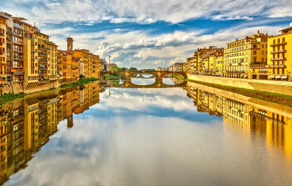 City, город, Италия, Флоренция, river, Italy, bridge, panorama