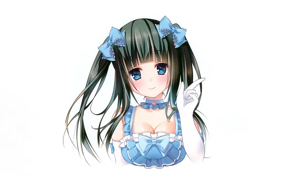Girl, sexy, cleavage, blouse, long hair, boobs, anime, blue eyes