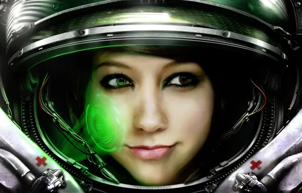 Картинка девушка, скафандр, Medic, Starcraft, астронавт, Boxxy