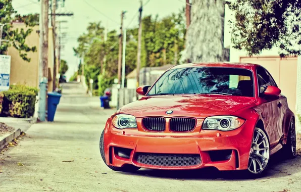 Картинка car, BMW, urban, vehicle, red cars, BMW 1 series