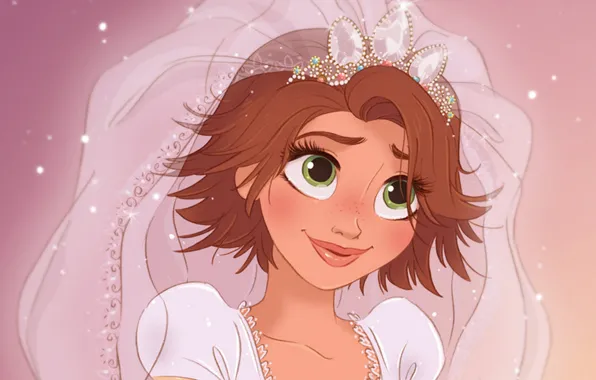 Картинка мультфильм, Рапунцель, невеста, принцесса, свадьба, crown, Запутанная история, Rapunzel