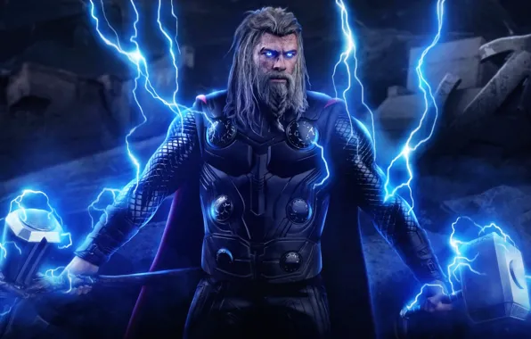 Молнии, молот, борода, thor, Тор, Крис Хемсворт, Chris Hemsworth