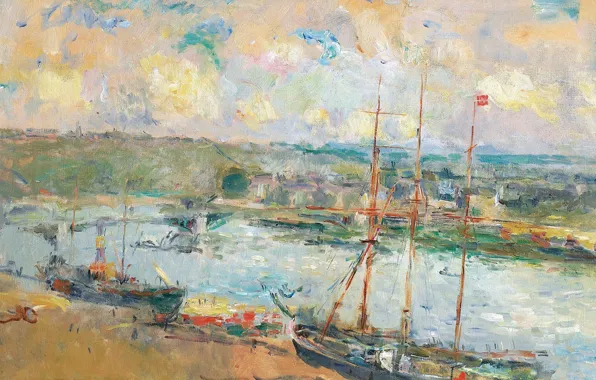Картинка пейзаж, корабль, картина, порт, Альбер-Шарль Лебур, Albert Lebourg, Руан и Сен-Север