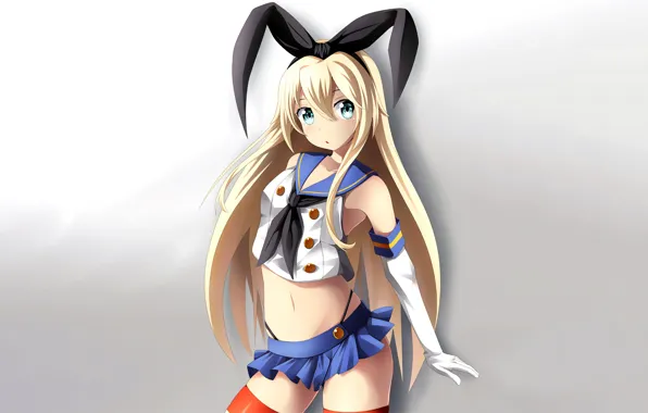 Girl, sexy, blouse, thighhighs, green eyes, long hair, anime, beautiful