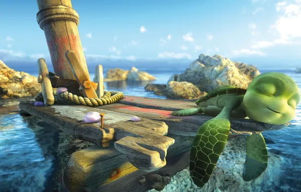 Картинка море, вода, океан, мультфильм, черепаха, шевели ластами