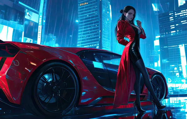 Car, girl, fantasy, cyberpunk