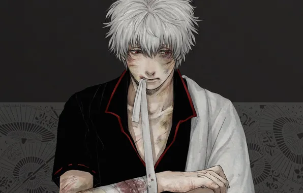 Аниме, арт, царапины, парень, раны, Gintama, Гинтоки