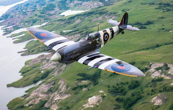 Картинка истребитель, полёт, Spitfire, Supermarine