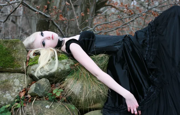 Girl, Nature, Beautiful, Model, Tree, Blonde, Rocks, Outside
