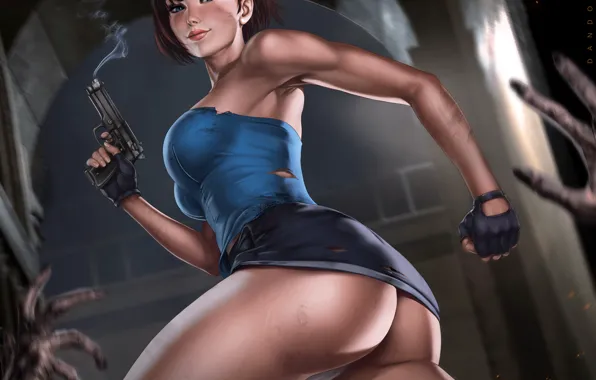 Картинка попка, пистолет, юбка, арт, art, jill valentine, nemesis, resident evil 3