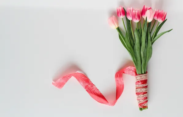 Цветы, букет, тюльпаны, pink, romantic, tulips, spring, розовые тюльпаны