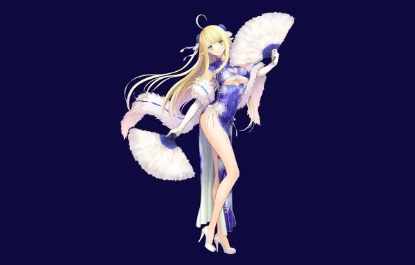 Girl, sexy, cleavage, green eyes, long hair, dress, boobs, anime