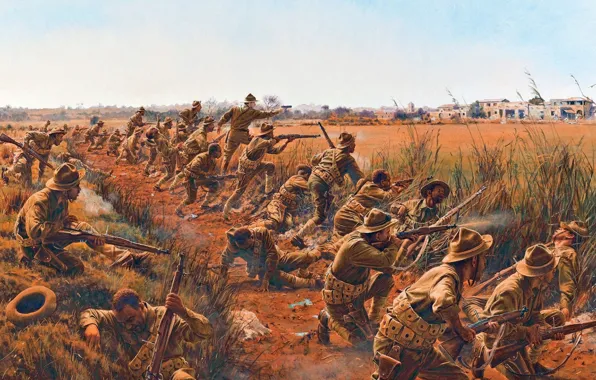 Картинка война, рисунок, бой, арт, солдаты, винтовки, WWI, американские