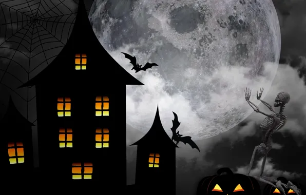 Картинка ночь, дом, Хэллоуин, 31 октября