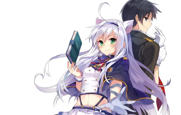 Девушка, аниме, Книга, арт, Парень, персонажи, Rokudenashi Majutsu Koushi to Akashic Records