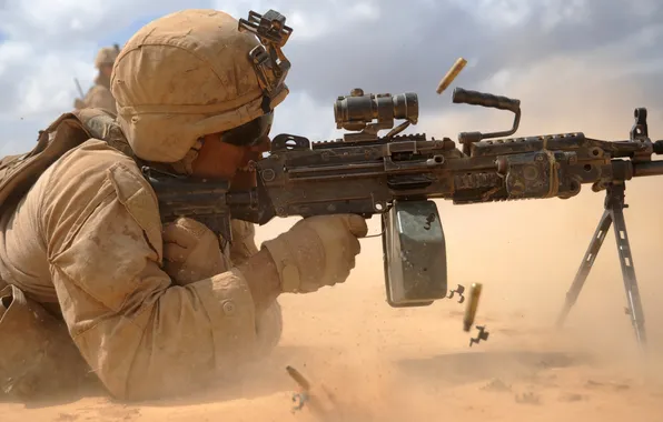 Картинка soldier, military, M249, light machine gun