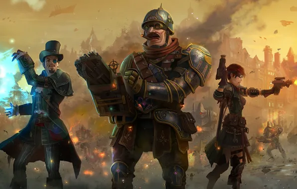 Картинка шлем, war, art, steampunk, battle, trio