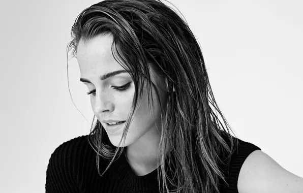 Актриса, Эмма Уотсон, Emma Watson, model, черно - белое, hair, фотомодель, actress
