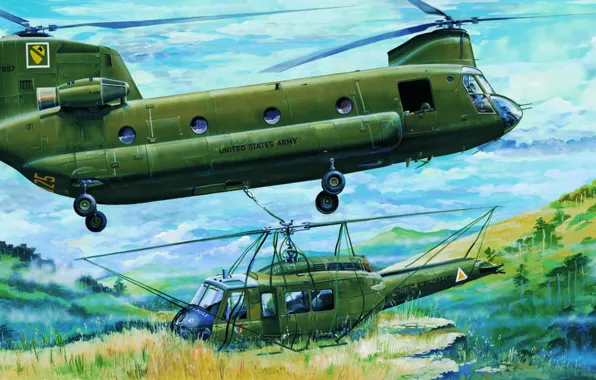 Картинка war, art, helicopter, painting, MH-47 Chinook