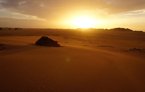 Картинка песок, небо, пейзаж, закат, пустыня, сахара, алжир