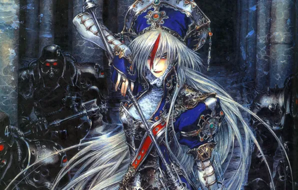 Оружие, топор, красные глаза, демоны, Trinity Blood, кровь триединства, Astharoshe Asran, черные солдаты