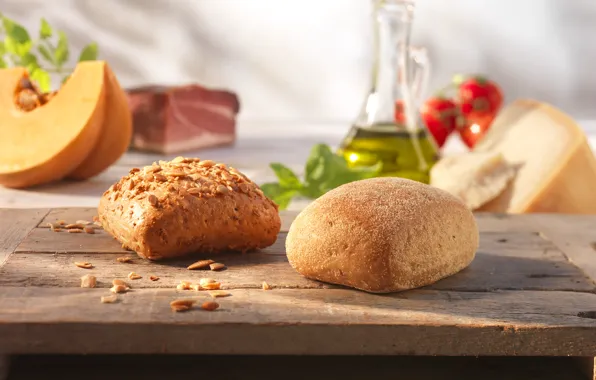 Картинка еда, выпечка, кунжут, булочки, семена подсолнечника, итальянский хлеб, чиабатта