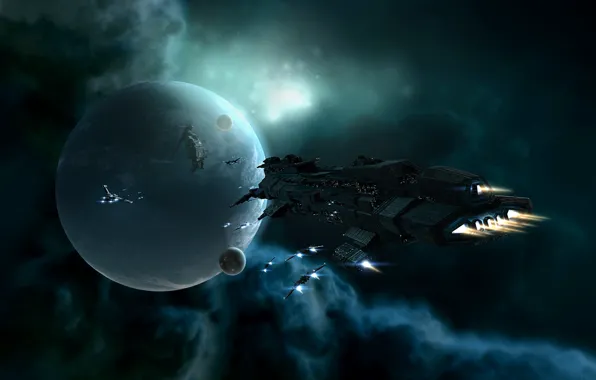 Космос, туманность, планета, станция, space, космический корабль, station, eve online
