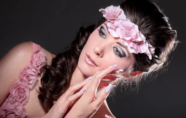 Картинка fashion, woman, flowers, brunette