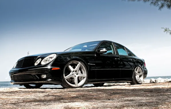 Картинка море, черный, Mercedes Benz