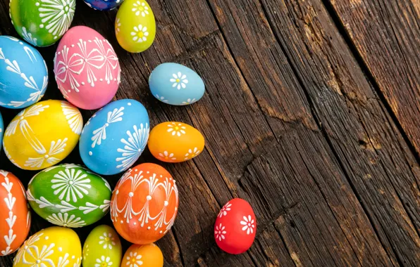 Яйца, colorful, Пасха, wood, Easter, eggs, decoration, Happy