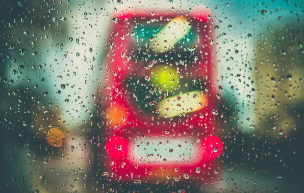 Стекло, капли, дождь, автобус