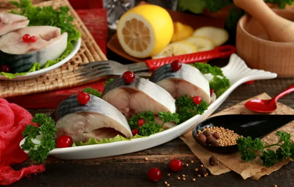 Лимон, рыба, закуска, скумбрия