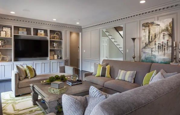 Living Room, Dark Interior, Private Residence, Houston Texas, American Style