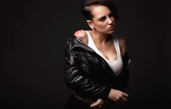 Leather, brunette, pose, tattoos, Чурсин Никита