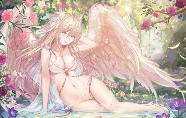 Картинка девушка, цветы, ангел