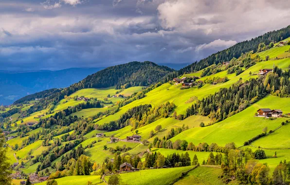 Облака, Горы, Деревня, Альпы, Италия, Пейзаж, South Tyrol