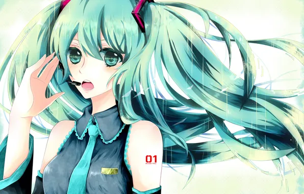 Девушка, арт, галстук, татуировка, микрофон, vocaloid, hatsune miku, вокалоид