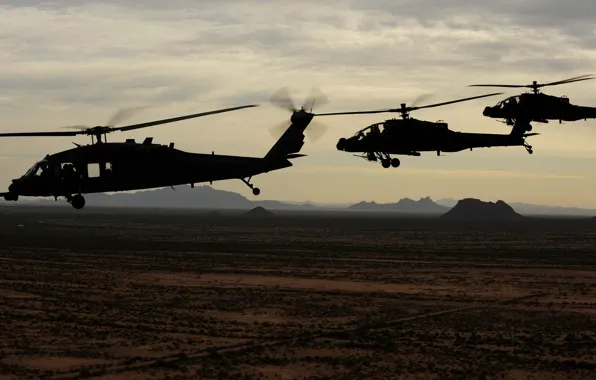 Картинка USA army, Ah-64 apache, UH-60 Black Hawk