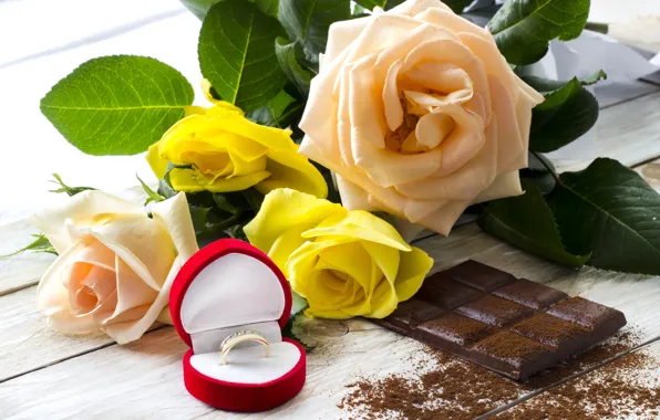 Картинка шоколад, розы, кольцо, сладкое, chocolate, ring, roses