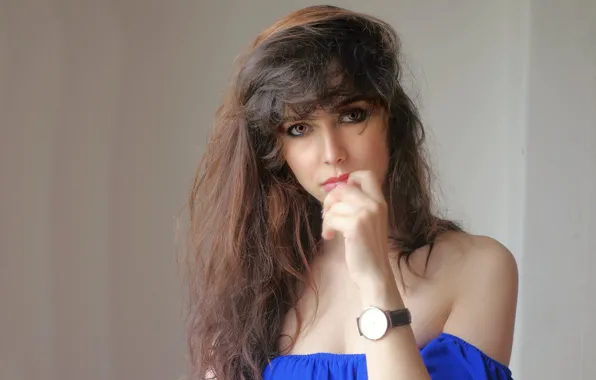 Картинка взгляд, девушка, лицо, фон, волосы